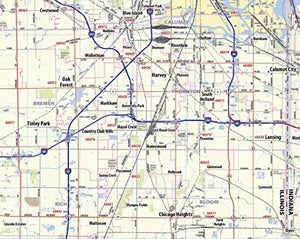 Chicago Metro Area Laminated Wall Map (54"x70")