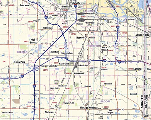 Chicago Metro Area Laminated Wall Map (54"x70")