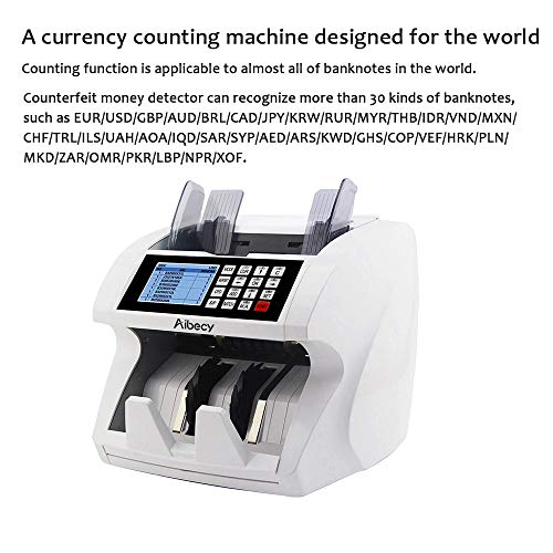 Aibecy Bill Counter Multi-Currency Mixed Denomination Count Automatic Counting Machine LCD Display with UV MG IR Counterfeit Detector Value Image Shows Usage and Common Problems