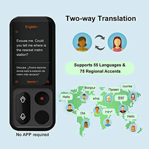 JoneR Voice Language Translator Device, 2-Year Unlimited Global Data, Support Photo Translation, 3.1-inch Touch Screen, 55 Languages +75 Accents Instant Two-Way Portable Translator, Fly, Black