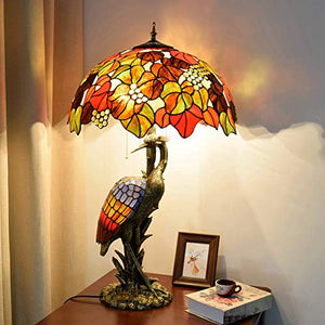 NINGZ Handmade Stained Glass Table Lamp 18" Tiffany Style - Dark Red Brown Grapes Desk Lamp - Antique Light Base for Living Room - Male Color