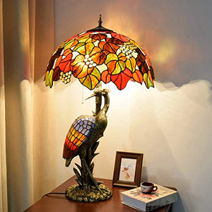 MANHONG Tiffany Style Retro Decorative Table Lamp 18" Dark Red Brown Grapes