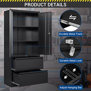 Fesbos 71" Metal Storage Cabinet with Lock - Black Heavy-Duty Garage Tool Cabinet