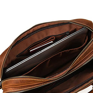 WPHPS Men's Briefcase Business Handbag Cow Leather Fit 14" Laptop Portfolio Shoulder Messenger Bag (Color : Brown, Size : 28x39cm)