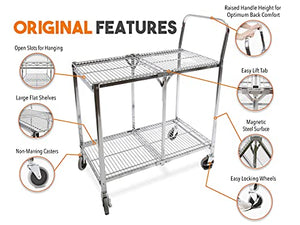Stand Steady Tubstr Collapsible 2 Shelf Wire Cart, Heavy Duty Rolling Utility Cart, Holds 200 Pounds, Commercial Grade (Chrome, 33.75in x 19.5in x 39.5in)