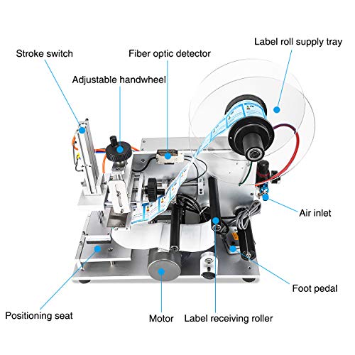 Hanchen Semi-Automatic Plane Labeling Machine, Adjustable Labeler for Flat Square Bottles (110v)