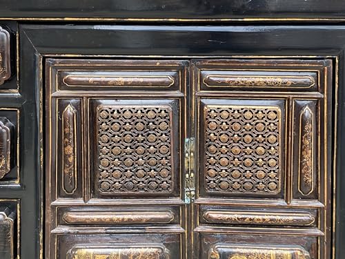 orientliving Chinese Brown Bold Graphic Credenza Table Cabinet Acs7758