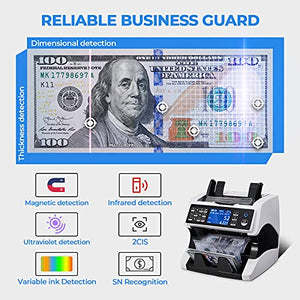 MUNBYN Bank Grade Money Counter Machine Mixed Denomination, Value Counting, Serial Number, Multi Currency, 2CIS/UV/IR/MG/MT Counterfeit Detection, Printer Enabled Bill Value Counter for Small Business