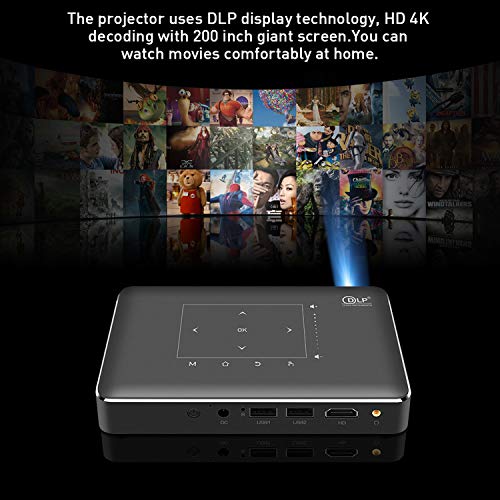 CACACOL T10 Mini Portable Pocket Projector Touch Panel Android Smart 4K UHD Support Slim Wireless LED DLP Phone Projector Built-in Battery (Grey)