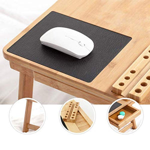 WPHPS Laptop Stand Lap Desk Table with Adjustable Leg Bamboo Flower Pattern Foldable Breakfast Serving Bed Tray Natural