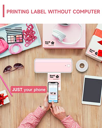 Bluetooth Thermal Label Printer - Wireless Label Printer, High-Speed Shipping Label Printer, Support iPhone, iPad, Android and Windows, Pink Label Printer for Ebay, Amazon, Canva, Etsy, USPS, UPS