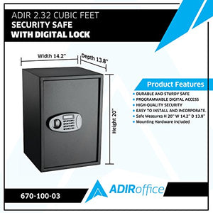 AdirOffice Security Safe with Digital Lock, Black, 2.32 Cubic Feet