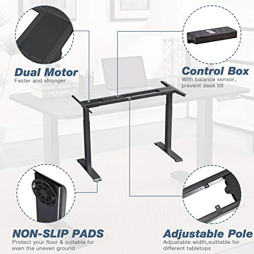 Electric Stand Up Desk Frame, Dual Motor Height Adjustable Sit Stand Standing Desk Base Workstation with Memory Settings, Frame Only, Black