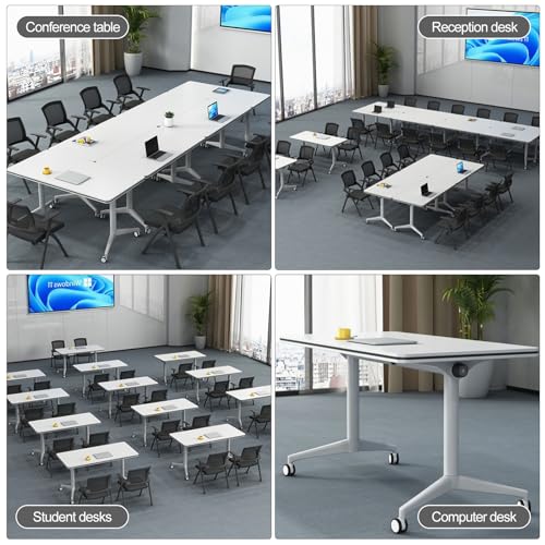 JNMDLAKO Folding Conference Room Table, Modern White Meeting Table with Silent Wheels - 4PCS 55.1 * 23.6 * 29.5in