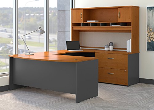 Bush Business Furniture Series C 72W Right Handed Bow Front U Shaped Desk with Hutch and Storage in Natural Cherry
