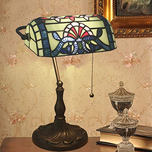 MaGiLL Tiffany Style Banker's Lamp, Green Stained Glass Desk Lamp