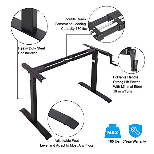UNICOO – Primum Quality 55.12 x 27.6 Inch Crank Height Adjustable Standing Desk, Sit to Stand up Desk, Home Office Computer Table (Black Frame/Black Top-55IN-Crank)