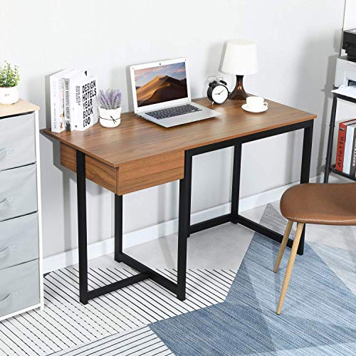 GreenForest L Shaped Desk and Computer Desk Bundle, Industrial Gaming Writing Desk Home Office Furniture Set, Walnut