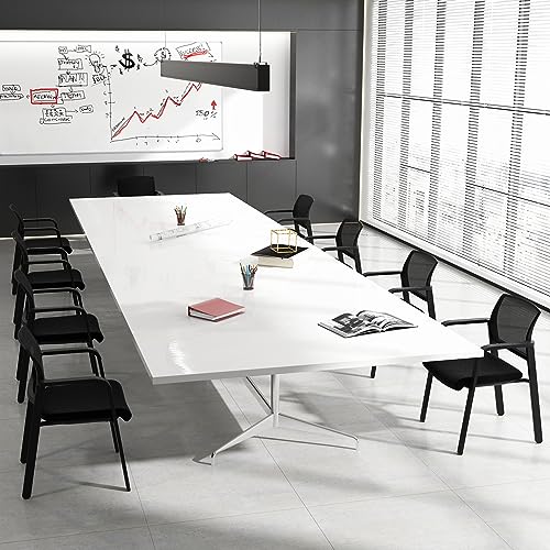 Tangkula Set of 8 Stackable Conference Room Chairs with Upholstered Seat, Mesh Backrest & Armrests - Black