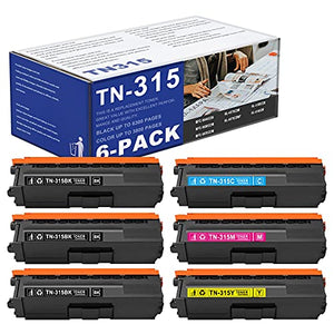 6-Pack TN-315BK TN-315C TN-315M TN-315Y Compatible TN315 High Yield Toner Cartridge Replacement for Brother HL-4570CDWT 4150CDN 4570CDW MFC-9640CDN 9650CDW 9970CDW Printer(3BK+1C+1M+1Y).
