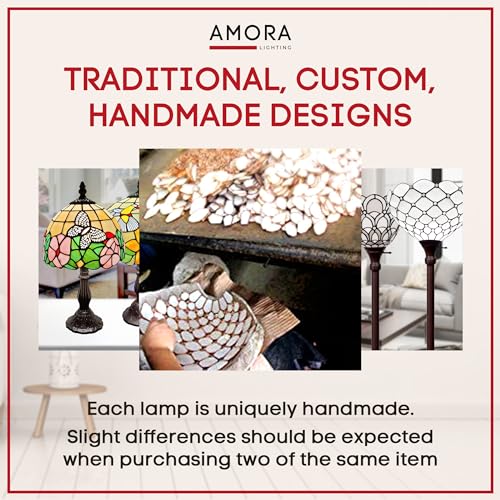 Amora Tiffany Style Floor Lamp - 62” Floral Mahogany Stained Glass