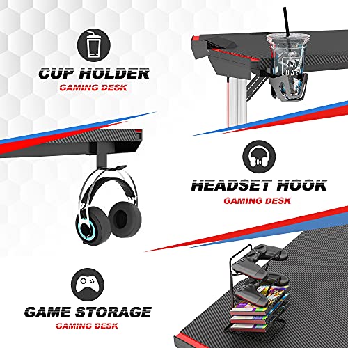 GALAXHERO Gaming Desk, 61.2'' Computer Desk with RGB LED Lights and Aluminum Alloy Legs, Gamer Workstation with Carbon Fiber Texture Surface and Full Size Mouse Pad