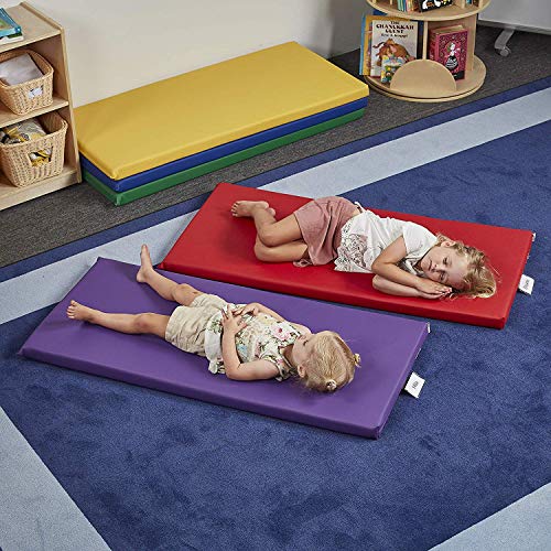 ECR4Kids 2" Thick Rainbow Rest Nap Mats with Name Tag Holder, Blue (5-Pack)