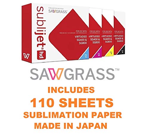 SAWGRASS SUBLIJET HD Ink Cartridges for Sawgrass Virtuoso SG400 and SG800 Printer. Complete Set. Bundle with SUBLIMAX Sublimation Paper 110 Sheets 117gsm (Made in Japan).