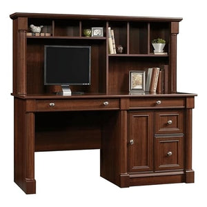 Pemberly Row Cherry Wood Computer Desk with Hutch
