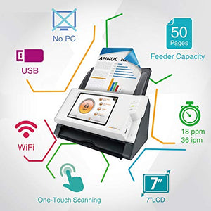 Plustek eScan A180, PC-Less Duplex Wireless Network Document Scanner, 7" Touchscreen with Multi-Page Scanning, Support Network Folder/eMail/Cloud/FTP/PC/Mac/USB