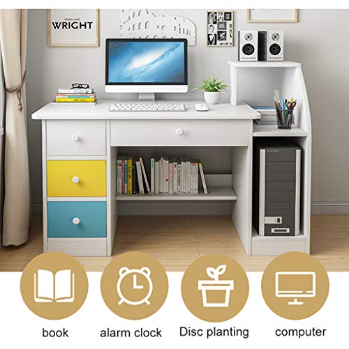 Doublelift Computer Laptop Desk with Drawer Shelf,Children Study Desk and Bookcase Office Home PC Table with Mainframe Rack Modern Writing Learning Workstation【Fast Delivery from The U.S.】 (White)