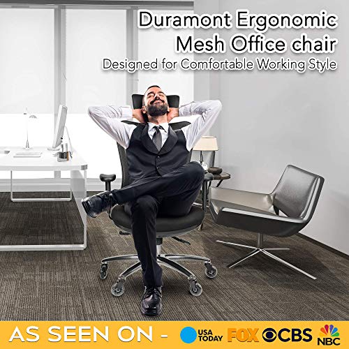 Duramont Ergonomic Adjustable Office Chair with Lumbar Support and Rollerblade Wheels - High Back with Breathable Mesh - Thick Seat Cushion - Adjustable Head & Arm Rests, Seat Height - Reclines