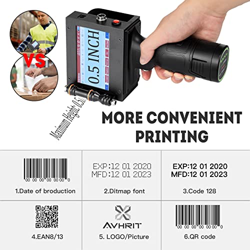 Avhrit Handheld Inkjet Printer with 4.3 Inch Display, Aluminum Alloy Portable Inkjet Printer with Stand, Printing 0.08-0.5 Inch Printing Height 0.08-0.5 Inch Cordless Inkjet Printer with Pen
