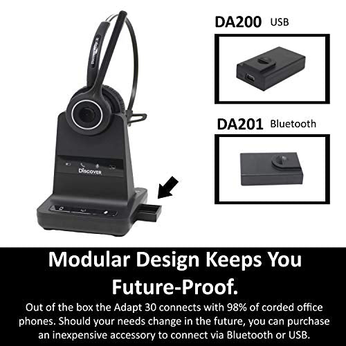 Discover Adapt 30 Wireless Headset System for Office Phones- Switch Between Single and Dual Speaker- Compatible with Polycom, Avaya, Cisco, Yealink and 98% of Office Desk Phones