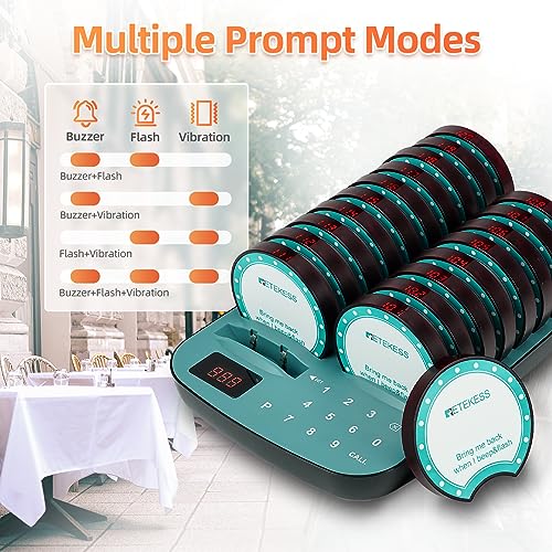 Retekess TD167F Long Range Pager System - 20 Coaster Pager for Restaurant, 800M Working Distance, Out of Range Alarm - Hotel, Club Buzzers
