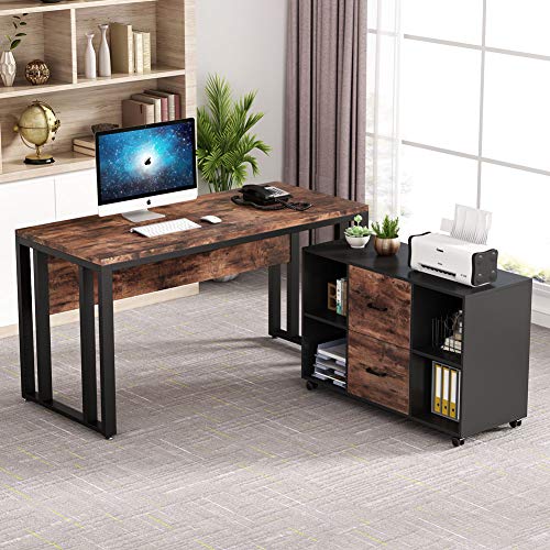 Tribesigns L-Shaped Computer Desk, 55 inch Large Executive Office Desk Business Furniture with 40 inch 2 Drawer Lateral Mobile File Cabinet Printer Stand, Letter Size for Home Office(Rustic)