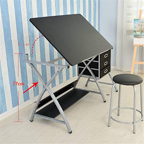 XIONGGG MDF Drafting Table Tilted Tabletop Drawing Desk, Art & Craft Drawing Desk Folding Craft Station, with 3 Slide Drawers