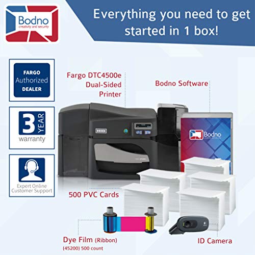 Fargo DTC4500e Dual Sided ID Card Printer & Complete Supplies Package with Bodno ID Software - Bronze Edition