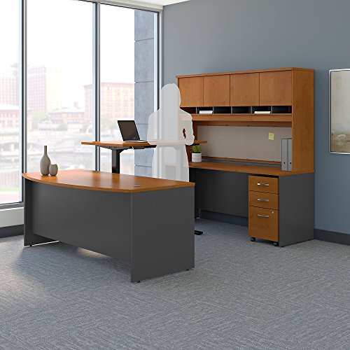 Bush Business Furniture Series C 72W U Shaped Desk with Height Adjustable Bridge, Hutch and Storage in Natural Cherry