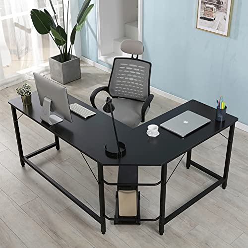 L-Shaped Gaming Computer Desk, Modern Corner Laptop Desk Study Table Workstation Home Office Desk, Black