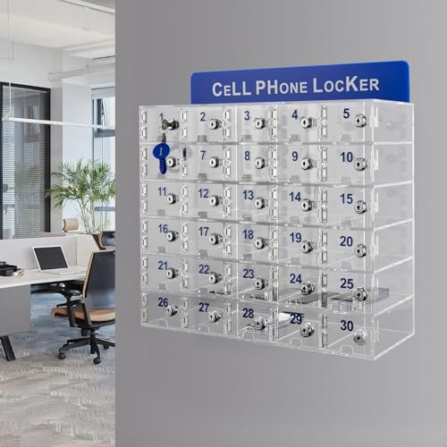 Banborba Clear Cell Phone Locker with Keys, 30 Slots - Wall Mounted Acrylic Storage Cabinet
