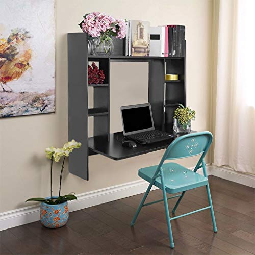 Wooden Wall Mounted Desk, Floating Computer Desk Home Office Table Desk Workstation, Space Saving, Laptop PC Table for Living Room, Bedroom, Office (Black)