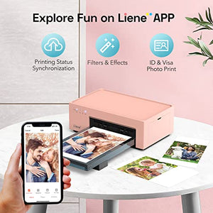 Liene 4x6'' Photo Printer Bundle (100 Sheets +3 Ink Cartridges), Wi-Fi Picture Printer, Photo Printer for iPhone, Android, Smartphone, Computer, Dye-Sublimation, Photo Printer for Home Use, Pink
