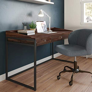 SIMPLIHOME Ralston SOLID WOOD and Metal Modern Industrial 60 inch Wide Home Office Desk, Writing Table, Workstation, Study Table Furniture in Distressed Charcoal Brown with 2 Drawerss