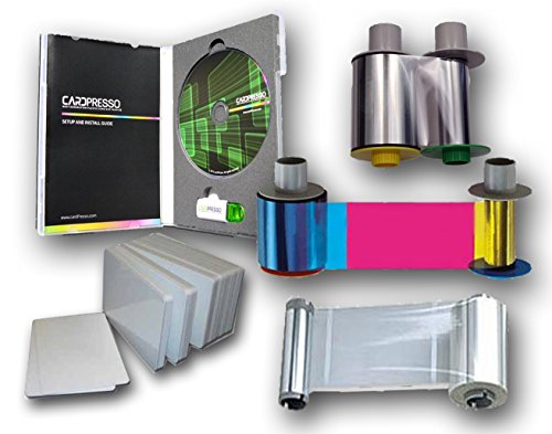 Fargo HDP5000 Supplies Kit: Color ribbon, Laminate, Transfer film, PVC cards, and Design Software
