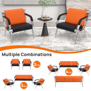 Walmokid Waiting Room Chairs with Armrest, PU Leather - Orange & Black (Set of 2)