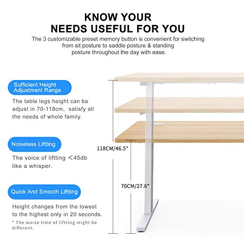 Hi5 Electric Height Adjustable Standing Desks with Rectangular Tabletop (55"x 27.50") for Home Office Workstation (Black Frame, Pure White Top)