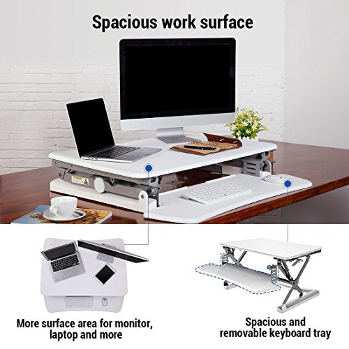 FlexiSpot Stand up Desk - 35 Height Adjustable Standing Desk Riser with Removable Keyboard Tray (White)