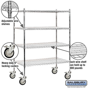 Salsbury Industries Mobile Wire Shelving Unit, 48-Inch Wide by 69-Inch High by 24-Inch Deep, Chrome