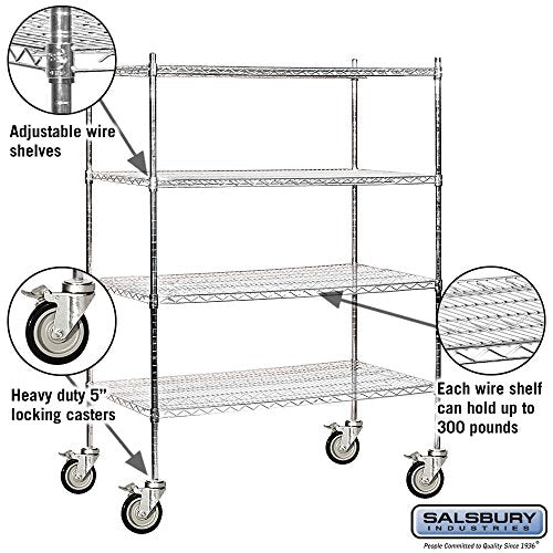 Salsbury Industries Mobile Wire Shelving Unit, 48-Inch Wide by 69-Inch High by 24-Inch Deep, Chrome